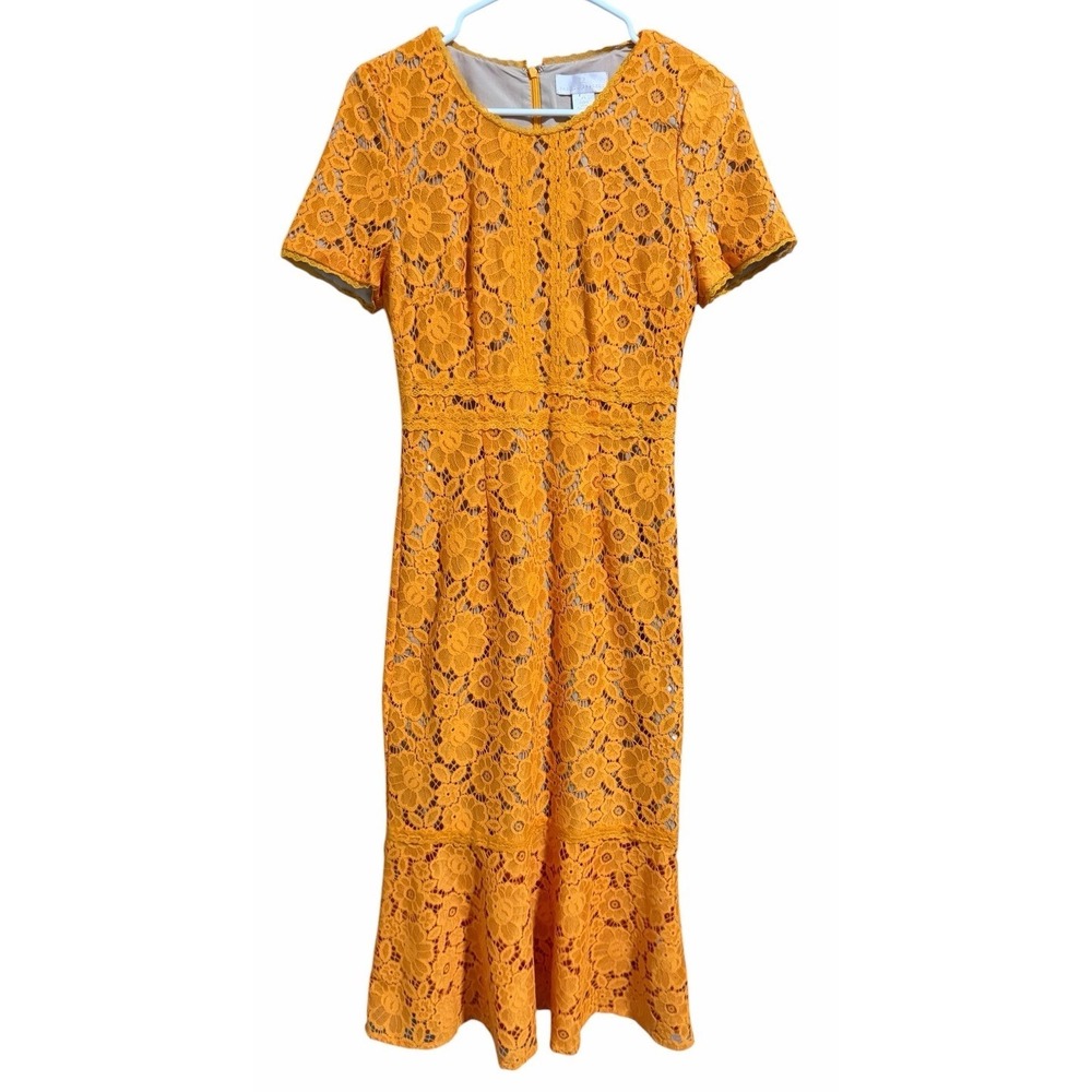 Rachel Parcell Fitted Lace Midi Dress Orange Tangerine Women's Size‎ XS